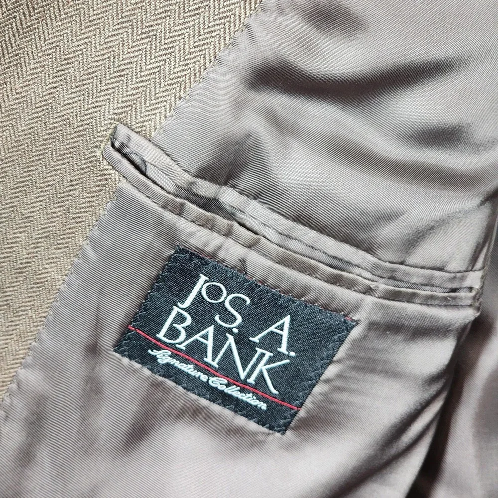 Jos A Bank Blazer Mens 43R Camel Hair Silk Blend Brown Herringbone‎ Signature - Picture 8 of 9